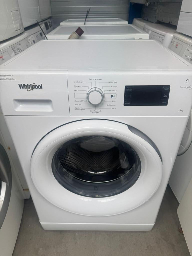Whirlpool Wasmachine 8 kg schoon garantie bezorging, Gebruikt, Ophalen of Verzenden, Voorlader, 85 tot 90 cm