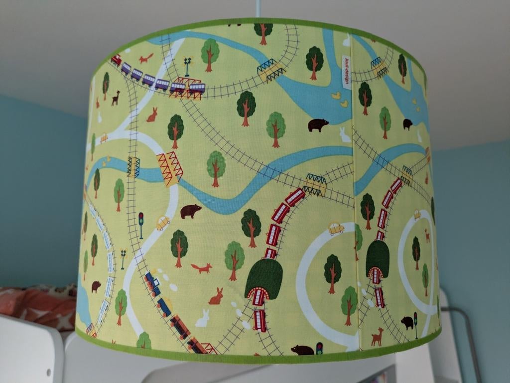 Lampenkap / hanglamp met treinen en dieren, Rond, Ophalen of Verzenden, Zo goed als nieuw, Kinderprint