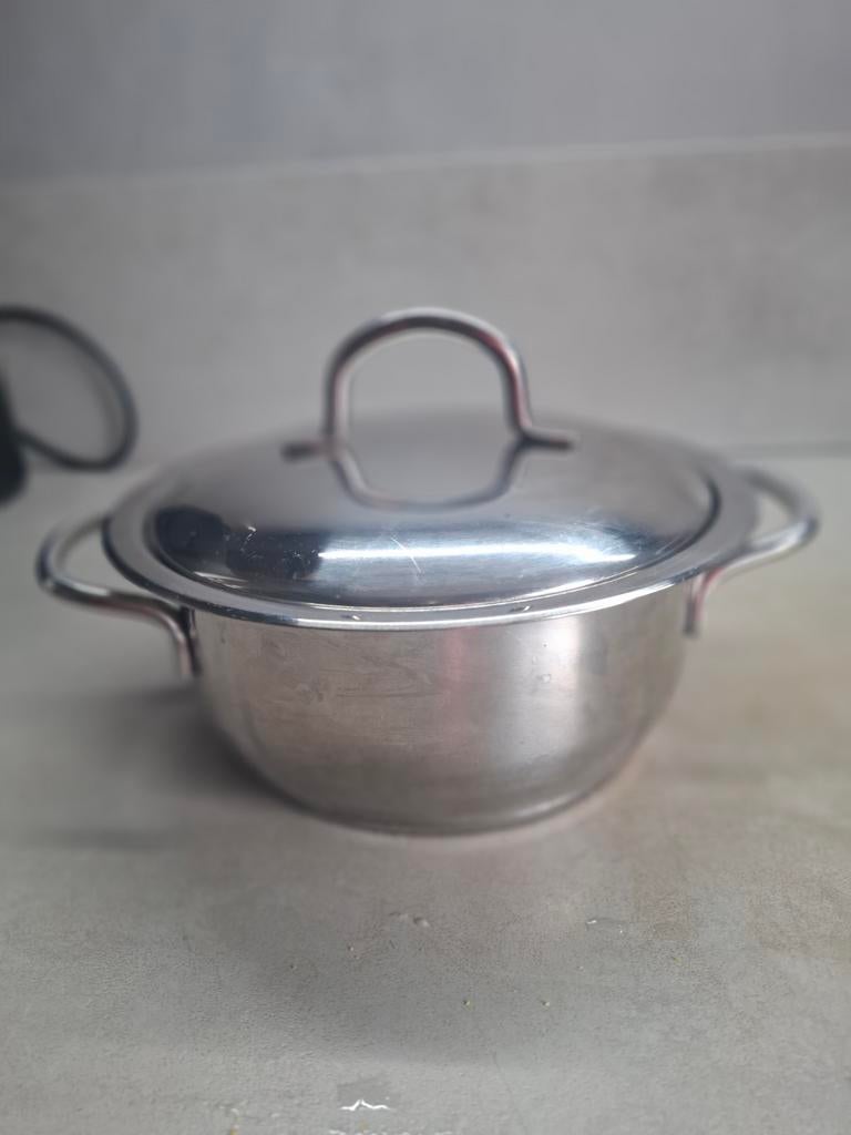 Chromen kleine pan met deksel van BK, Kookpan of Snelkookpan, Gebruikt, Inductieplaat, Ophalen of Verzenden