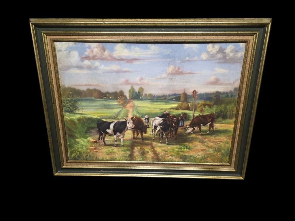 Schilderij  Koeienhoedster.Gesign., Ophalen of Verzenden