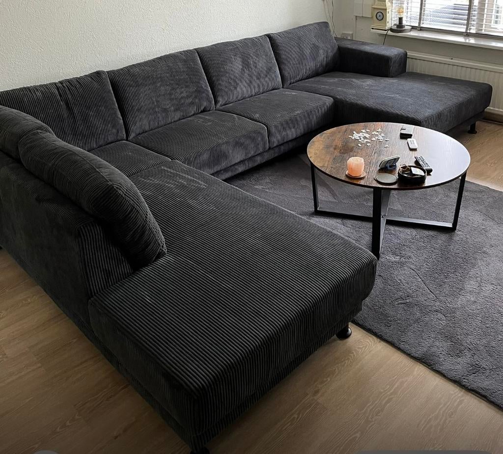 U bank rib stof antraciet, Huis en Inrichting, Banken | Bankstellen, Ophalen, Gebruikt, 300 cm of meer, Vierpersoons of meer