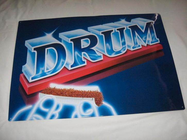 Blikken reclame plaat van DRUM shag, Verzamelen, Merken en Reclamevoorwerpen, Nieuw, Reclamebord, Ophalen of Verzenden