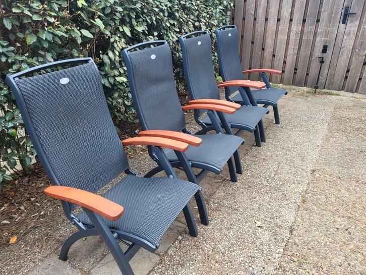 4 zeer nette Hartman Da Vinci verstelbare tuinstoelen, Tuin en Terras, Tuinstoelen, Zo goed als nieuw, Aluminium, Inklapbaar, Verstelbaar
