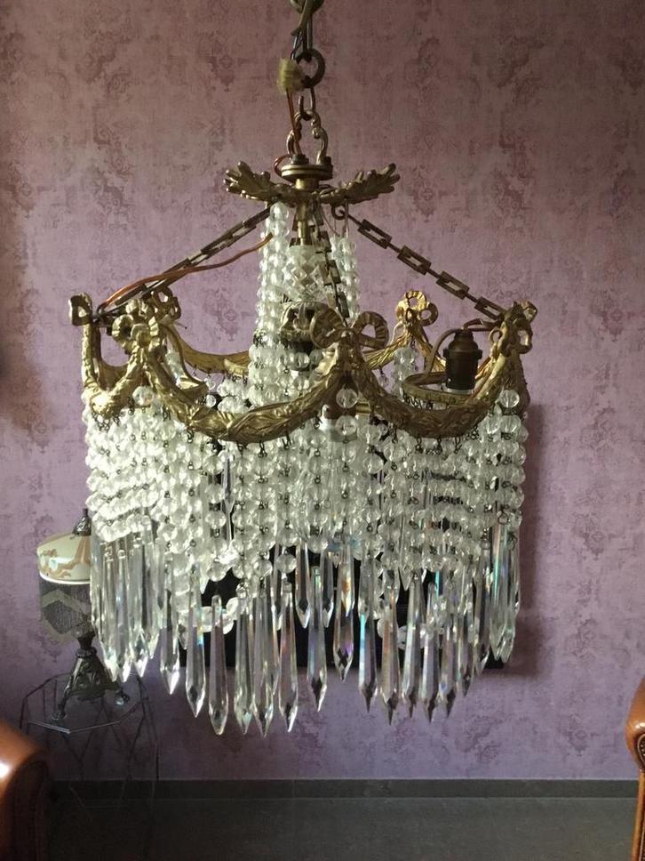 Kristallen antieke kroonluchter, Ophalen of Verzenden, Zo goed als nieuw