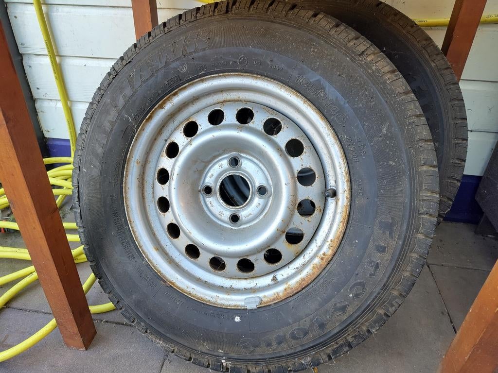 Gebruikte winterbanden met velgen 185R14C, Ophalen, 14 inch, Overige, Banden en Velgen