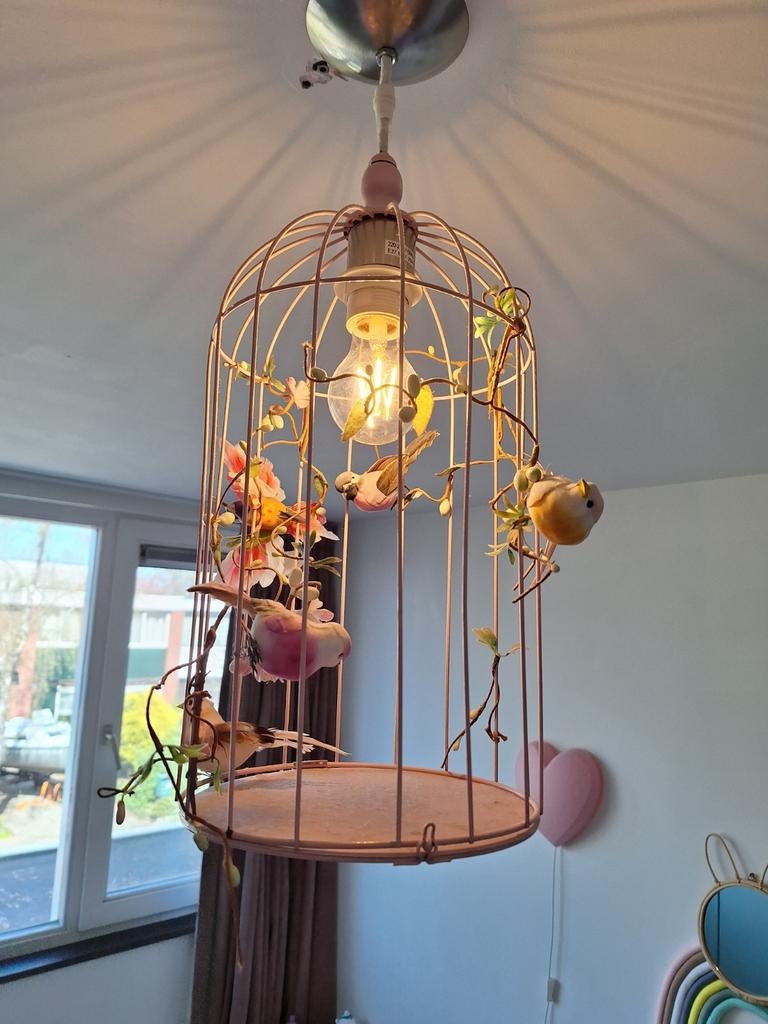 Roze vogelkooi hanglamp, Ophalen