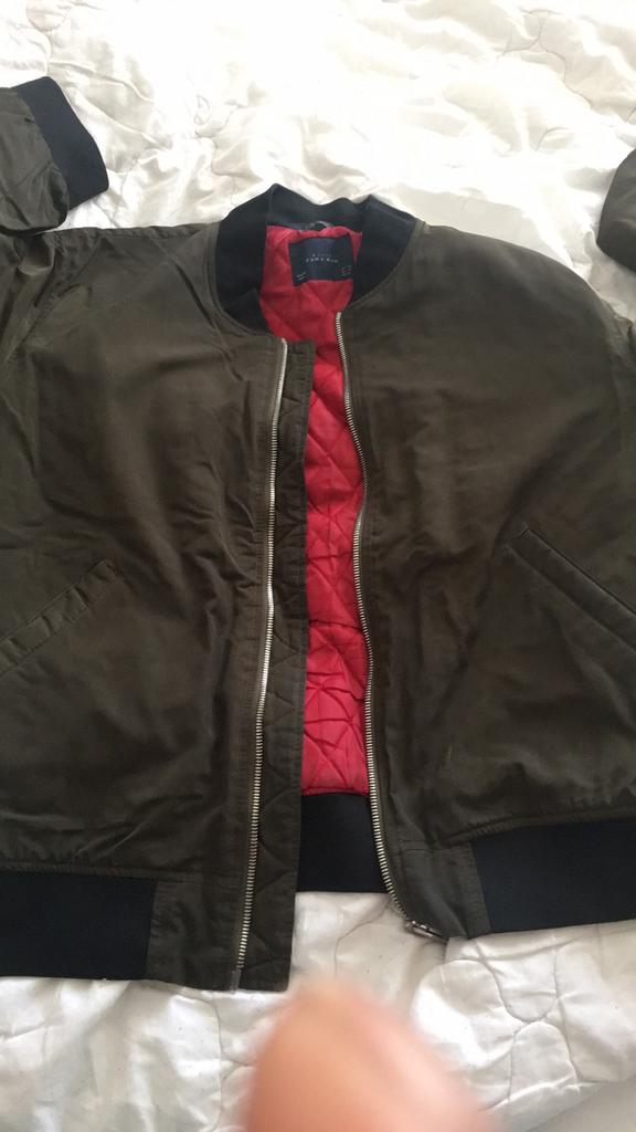 Heren bomberjack Zara Man XXL - Groen met rode voering, Ophalen of Verzenden, Gedragen, Maat 56/58 (XL), Groen