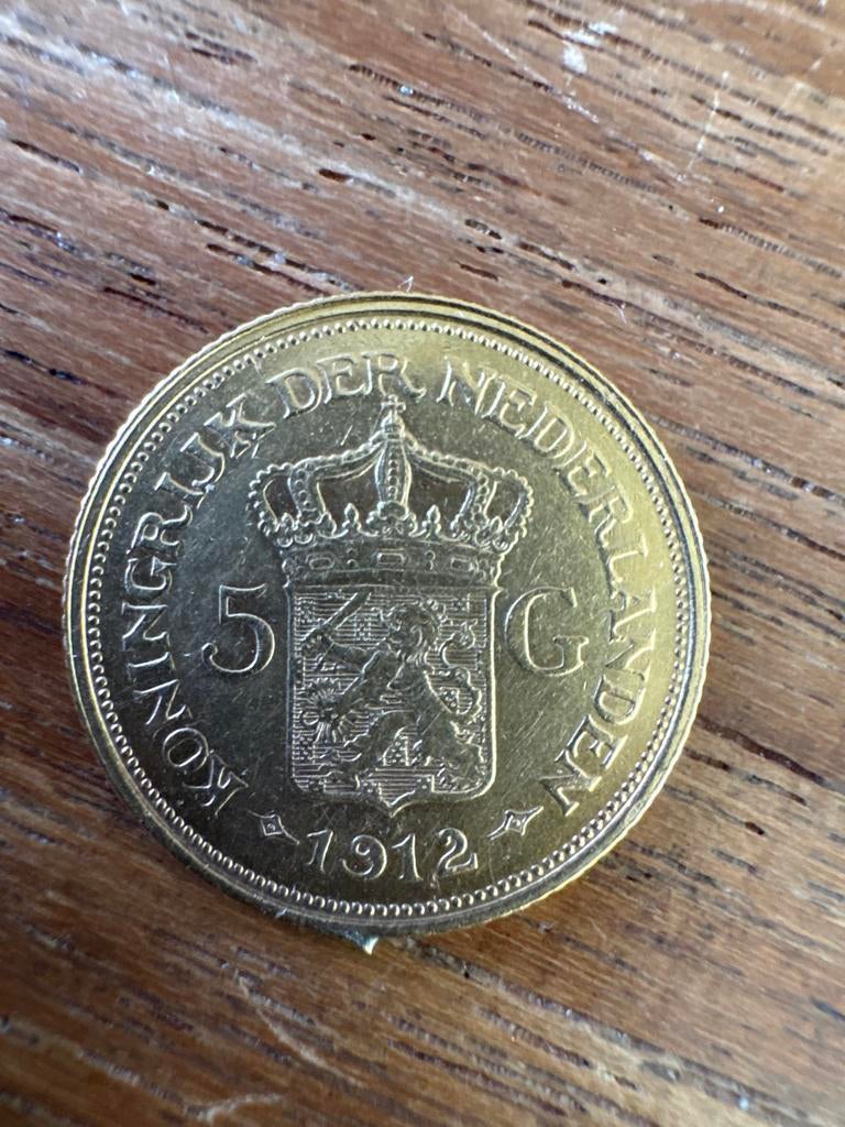Gouden 5 gulden munt Koningin Wilhelmina 1912, Ophalen, 5 gulden, Goud, Koningin Wilhelmina