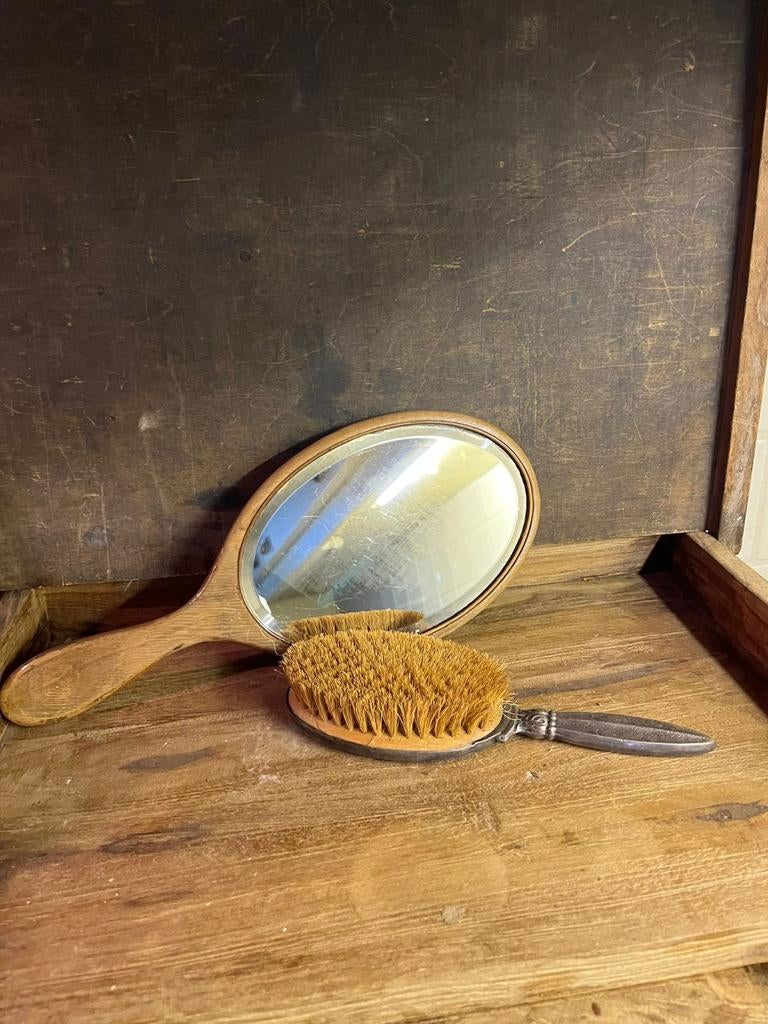 Vintage setje hand spiegel en borstel kaptafel, Ophalen of Verzenden, X, X, X