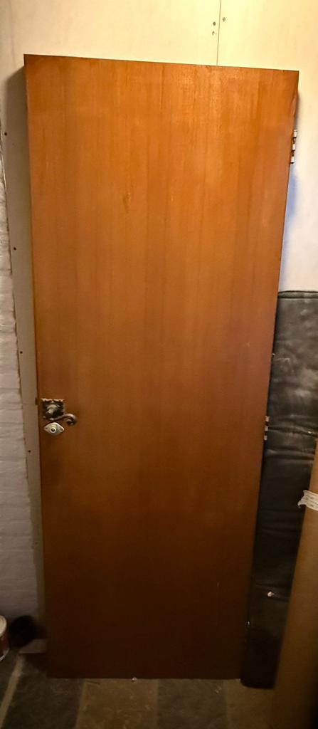 Houten binnendeur met beslag, Doe-het-zelf en Verbouw, Deuren en Horren, Gebruikt, Binnendeur, 200 tot 215 cm, 80 tot 100 cm, Hout