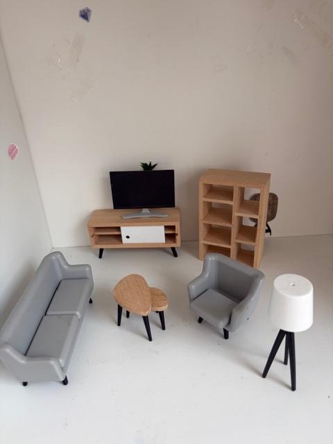 Moderne Poppenhuismeubels, 4 kamers, Ophalen of Verzenden, Zo goed als nieuw, Poppenhuis