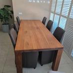 Eetkamertafel met 6 leerstoelen, Ophalen, Vierkant, 200 cm of meer, 50 tot 100 cm