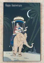 Kunst op hout olifant-maan-palmboom-India- Happy Anniversary, Ophalen of Verzenden