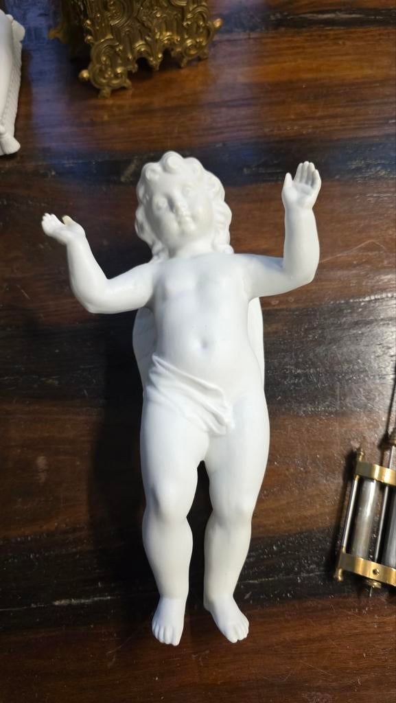 Antieke Witte Bisquit Engel voor aan de Muur