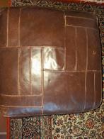 Vintage lederen poef bruin 50x50, Minder dan 50 cm, Gebruikt, Ophalen of Verzenden, Vierkant