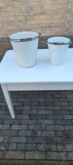 Set van 2 vintage emaille emmers - wit, Huis en Inrichting, Emmers, Ophalen of Verzenden, Gebruikt, Overige materialen, Met handgreep