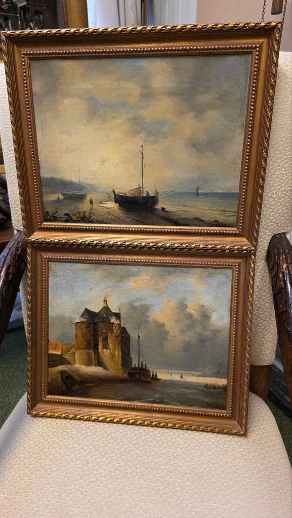 Set van 2 Vroeg Antieke Zeegezichten