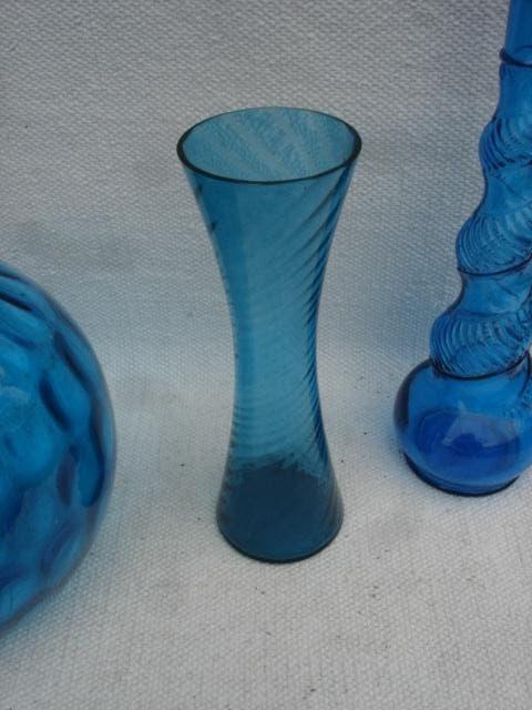 Div BLAUW glazen vazen / fles Empoli / Sklo glass jaren 60, Ophalen of Verzenden