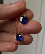 oorbellen 18K geelgoud saffier, Hangers, Blauw, Ophalen of Verzenden, Zo goed als nieuw