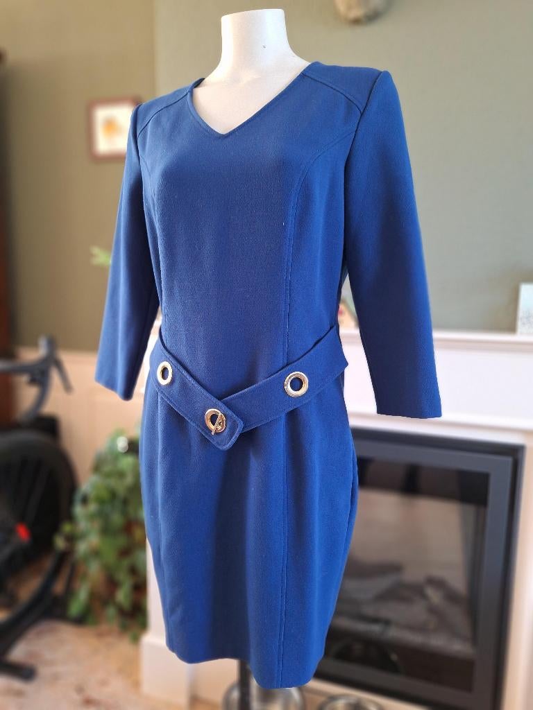 Caroline Biss kobalt blauwe winter jurk 40, Maat 42/44 (L), Zo goed als nieuw, Knielengte, Caroline Biss