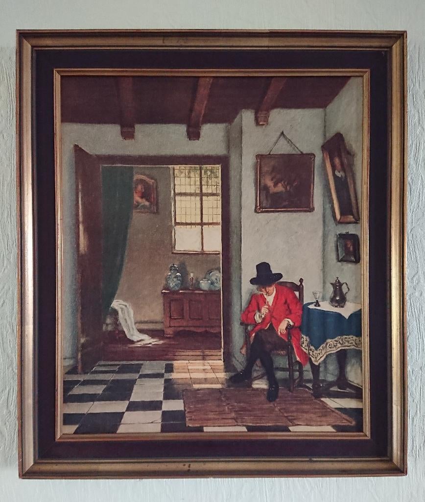 Kunstdruk Hugo Krings - Der Raucher - Houten lijst 56x49 cm, Antiek en Kunst, Kunst | Schilderijen | Klassiek, Ophalen of Verzenden