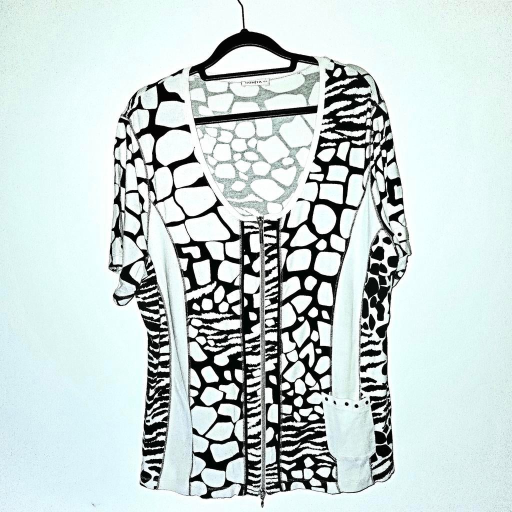 Bonita shirt met steentjes en rits, dierenprint, Wit, Maat 46/48 (XL) of groter, Bonita, Ophalen of Verzenden