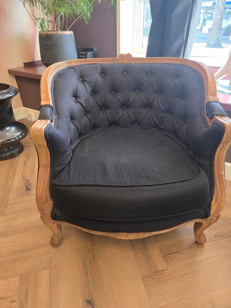 Set van 2 fauteuils - Klassiek design met zwarte bekleding, Gebruikt, 75 tot 100 cm, Ophalen of Verzenden, Stof