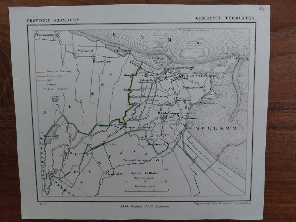 44 / Termunten Dollard Wagenborgen Litho uit 1866 J. Kuyper, Ophalen of Verzenden