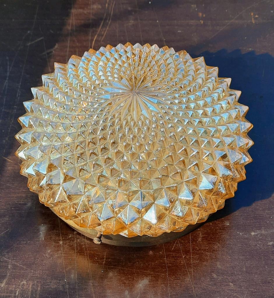 Glazen plafond wandlamp brons Mid- Century,lees beschrijving, Ophalen of Verzenden, Zo goed als nieuw, Glas