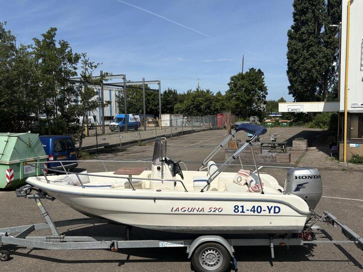 Laguna 520 console + Honda 90pk + Trailer, Watersport en Boten, Vis- en Consoleboten, Gebruikt, 70 pk of meer, 3 tot 6 meter, Benzine