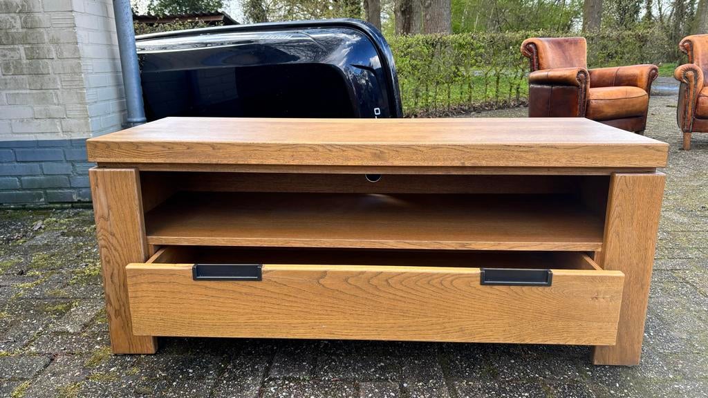 Houten tv kast met lade, Gebruikt, 100 tot 150 cm, Ophalen of Verzenden, Minder dan 100 cm