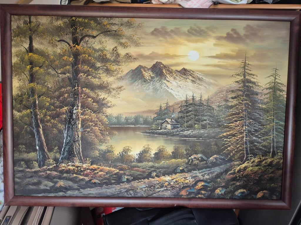 Zeer mooie Schilderij met berglandschap en water, Ophalen of Verzenden