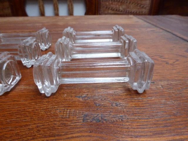 6 art deco persglazen messenleggers, Ophalen of Verzenden