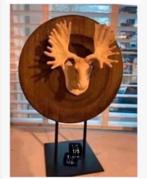Tuinbeeld Eland kop poly houten ondergrond metalen staander, Overige materialen, Nieuw, Ophalen of Verzenden, X