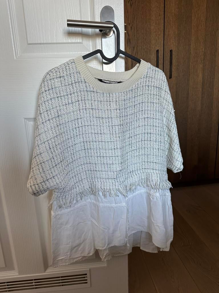 Zara top beige tweed blouse shirt M, Kleding | Dames, Ophalen of Verzenden, Nieuw, Maat 38/40 (M), Beige