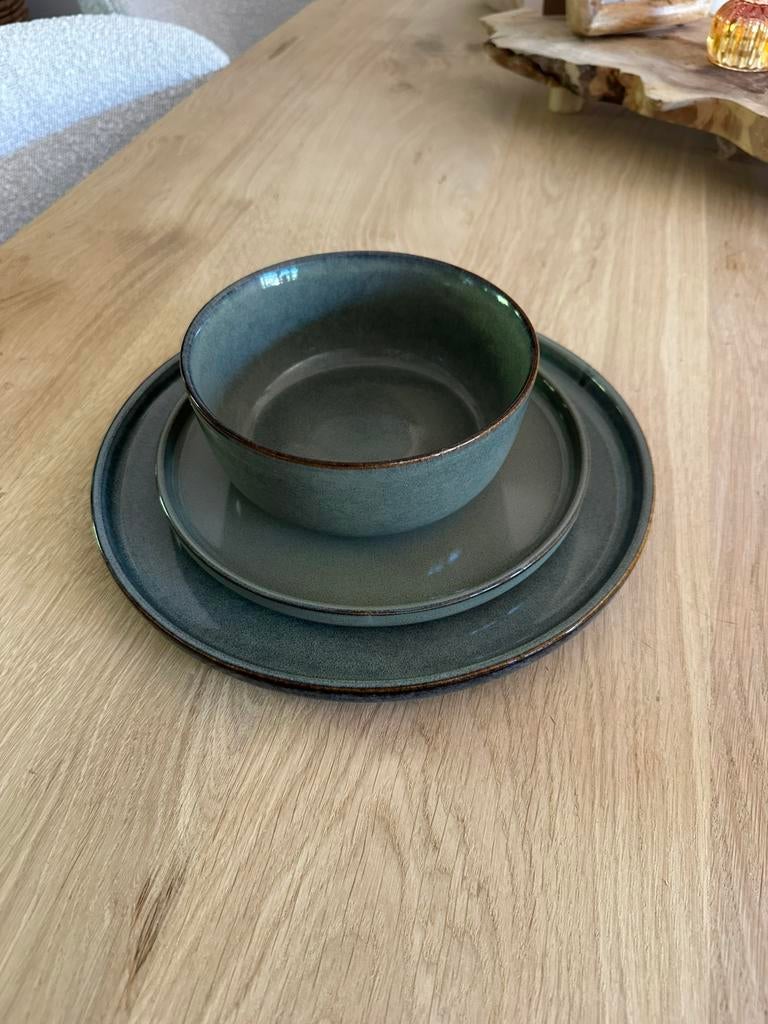 Serviesset 10 personen groen en blauw, Antiek en Kunst, Ophalen