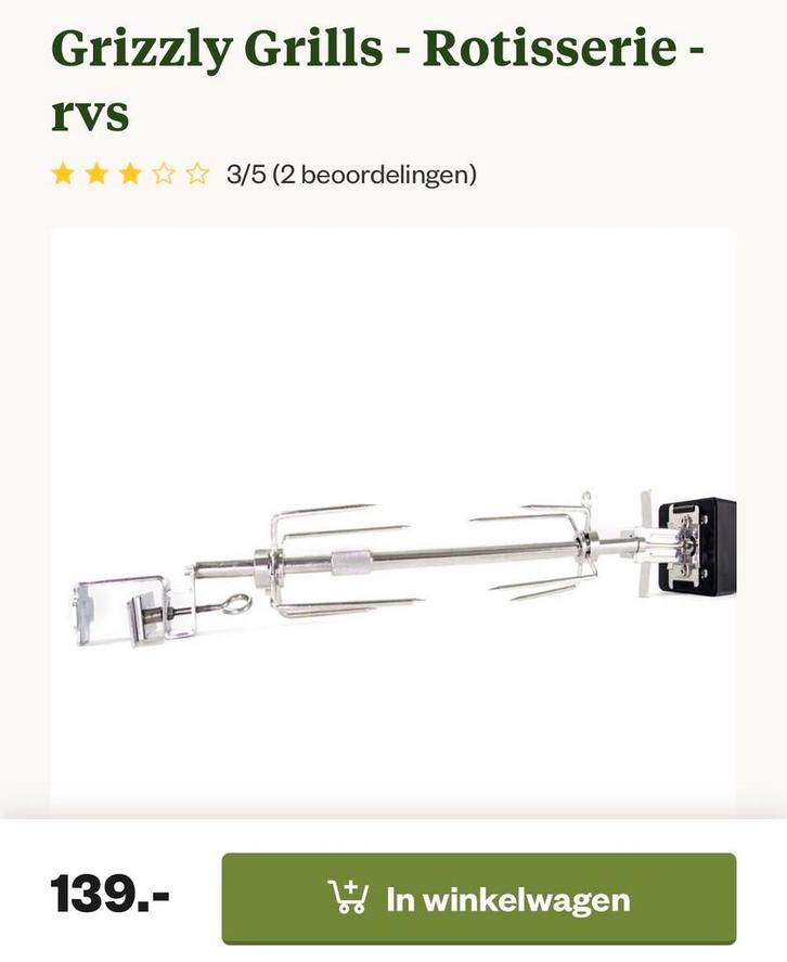 Grizzly Grills Rotisserie - RVS BBQ Spit, Tuin en Terras, Barbecue-accessoires, Nieuw, Ophalen of Verzenden