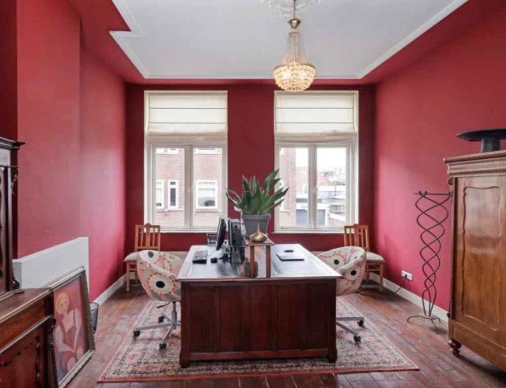 Antiek engels dubbel bureau met groen leer ingelegd, Antiek en Kunst, Ophalen