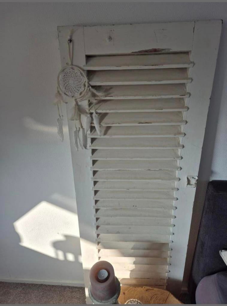 Set van 2 Witte Houten Franse Louvre Luiken, Ophalen, Gebruikt, Overige typen, Minder dan 200 cm