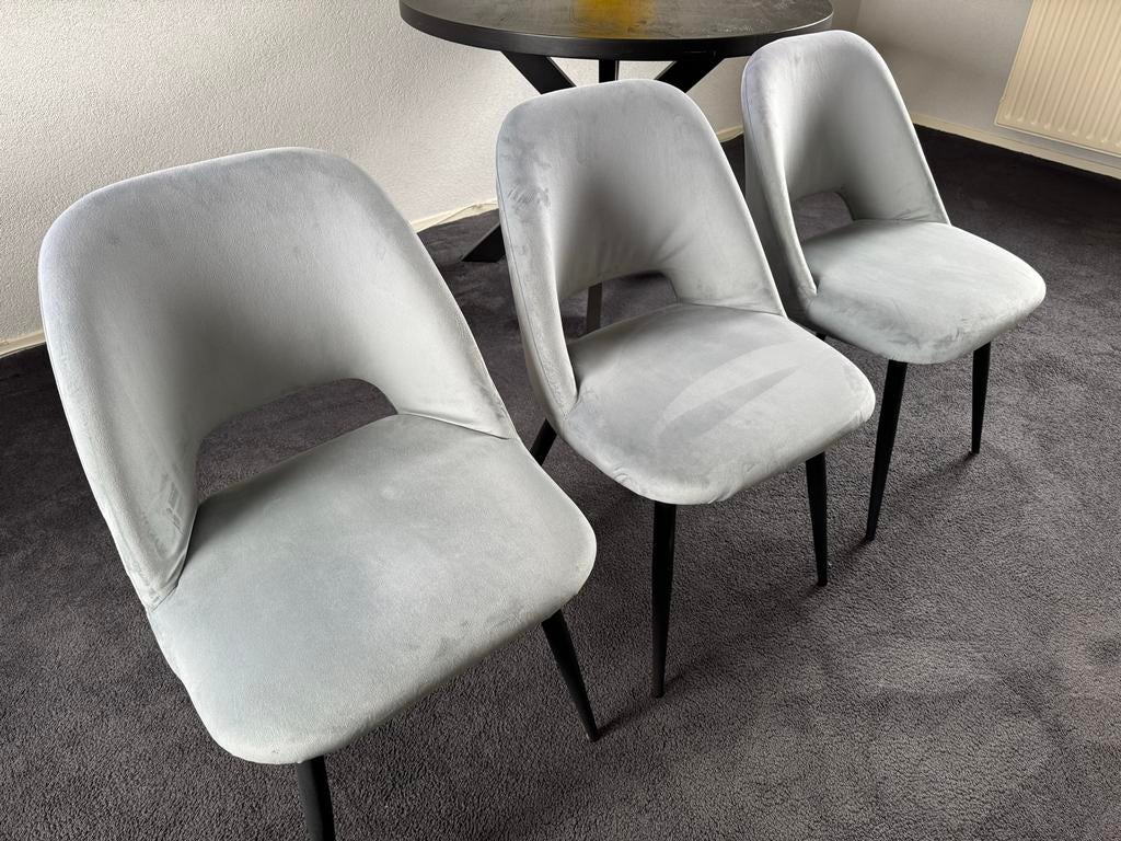 3x Avignon stoel Kwantum lichtgrijs/groen velours, Huis en Inrichting, Ophalen, Gebruikt, Overige kleuren, Drie