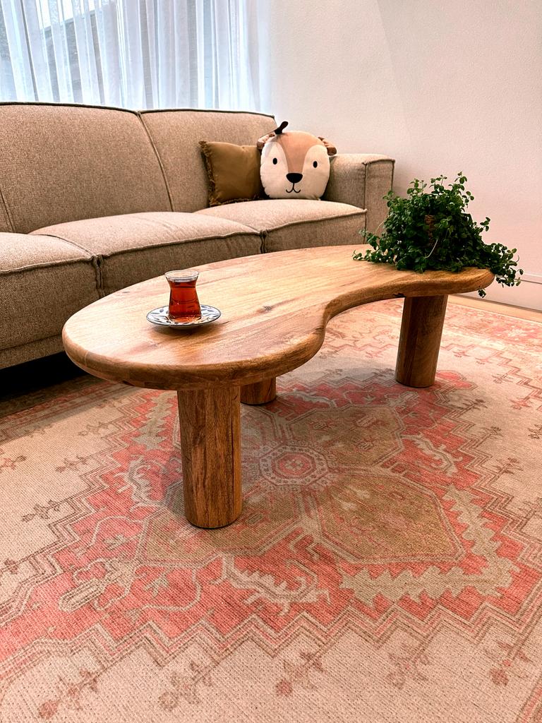 Sklum design salontafel organische vorm mangohout, Ophalen, 100 tot 150 cm, 50 tot 100 cm, Zo goed als nieuw