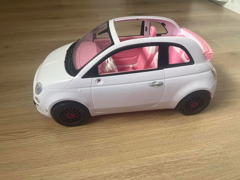 Barbie Fiat 500 Cabrio Speelgoedauto Roze/Wit, Ophalen, Gebruikt