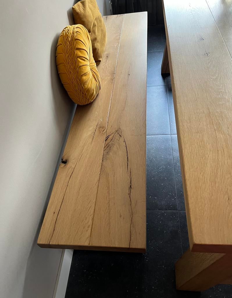 Stoere massieve eiken eetbank, Ophalen, Gebruikt, Zwart, Parket
