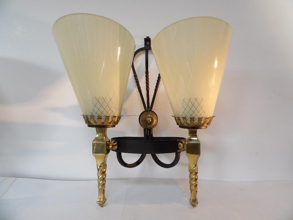 Fifties grote Wandlamp messing, Italië, Antiek en Kunst, Antiek | Lampen, Ophalen of Verzenden