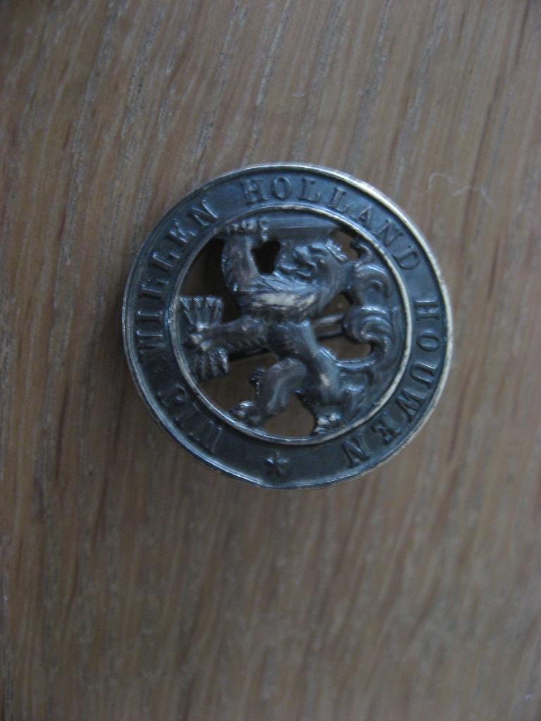 WO2 protest speldje: Wij willen Holland houwen,1940-1945, Verzenden, Overige soorten, Nederland, Embleem of Badge