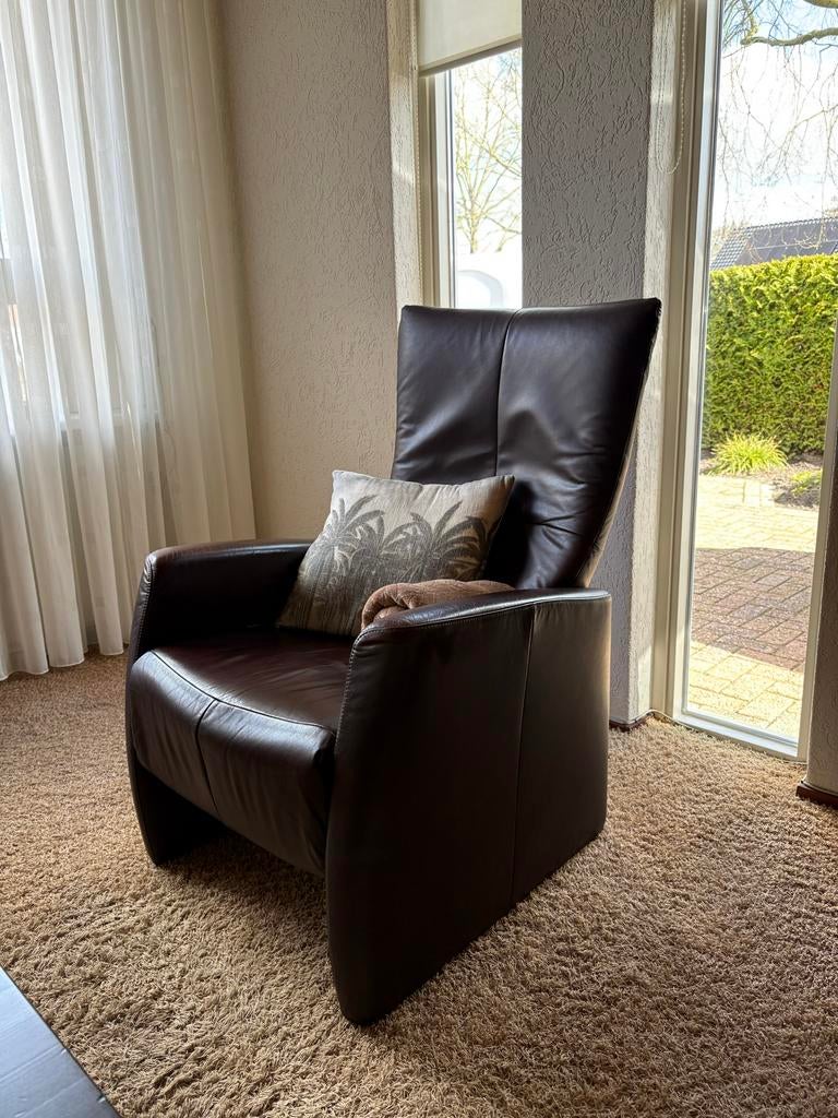 Comfortabele bruine leren fauteuil - Exclusief kussen, Huis en Inrichting, Ophalen, Gebruikt, Bruin, Leer