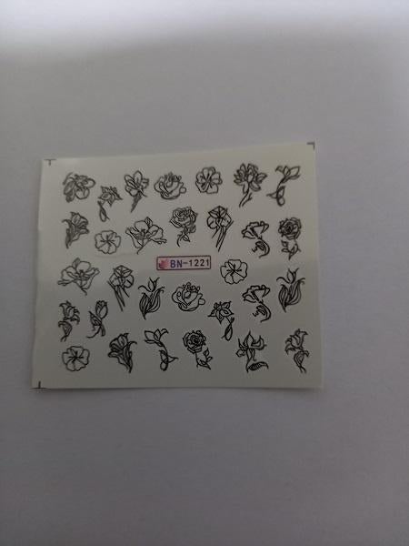 Velletje nagel water decals stickers BN-1221 bloemen zwart, Verzenden, Zwart, Nieuw, Handen en Nagels