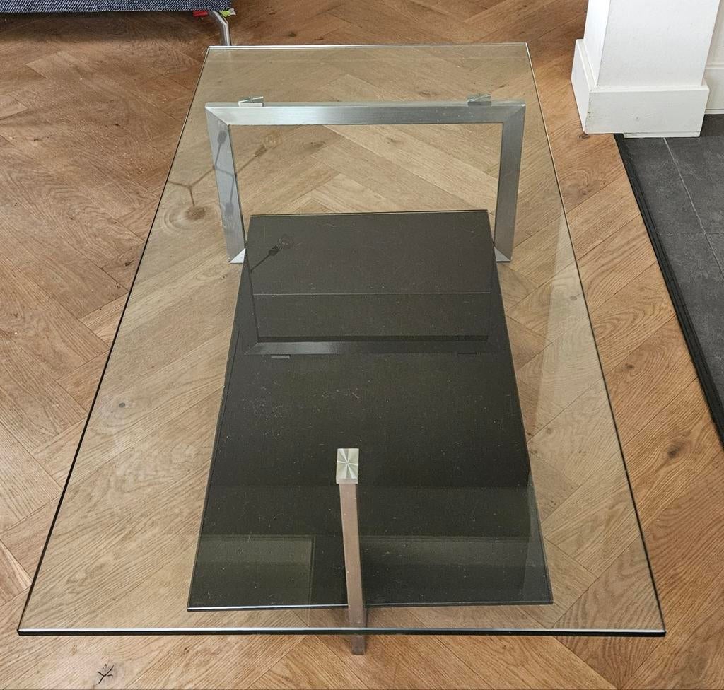 Montel glazen salontafel, Ophalen, 100 tot 150 cm, 50 tot 100 cm, Glas