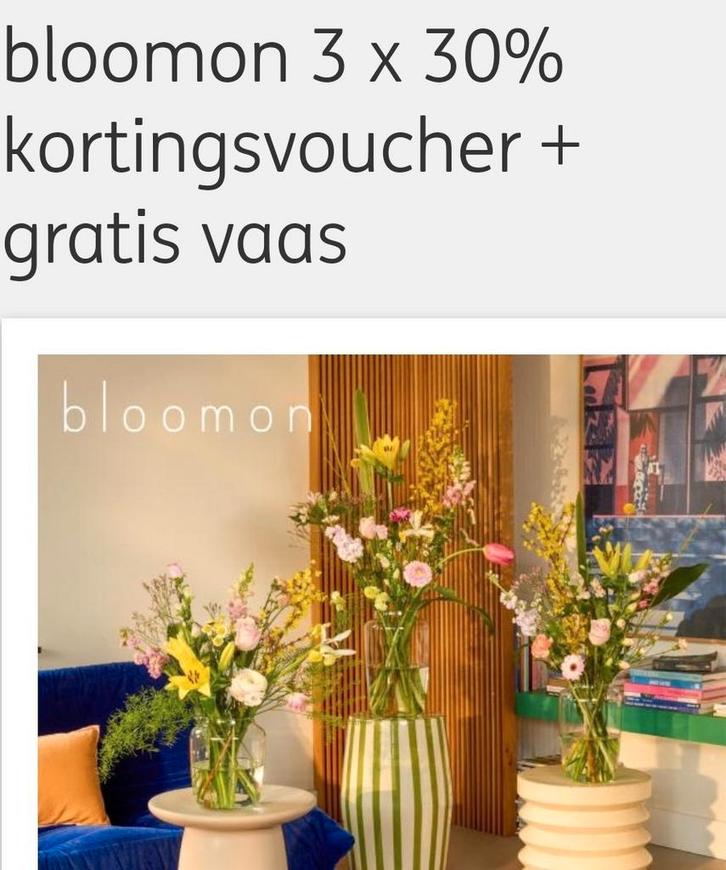 Bloomon 3x 30% kortingsvoucher, Tickets en Kaartjes, Kortingen en Cadeaubonnen, Eén persoon, Overige typen, Cadeaubon