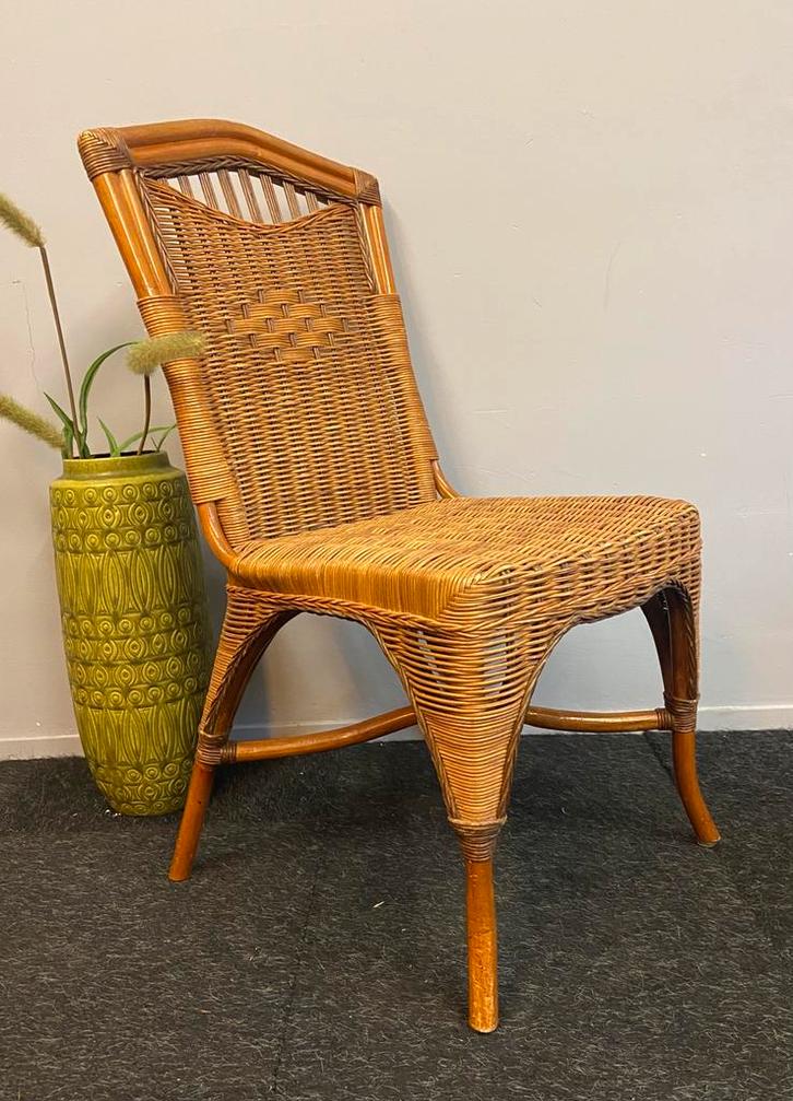 Vintage rotan stoelen jaren 70 retro chairs manou, Huis en Inrichting, Stoelen, Zo goed als nieuw, Vier, Riet of Rotan, Bruin